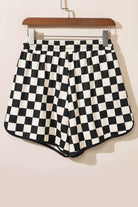 Fast Lane Shorts featuring a black and white checkered pattern, perfect for sporty casual wear.