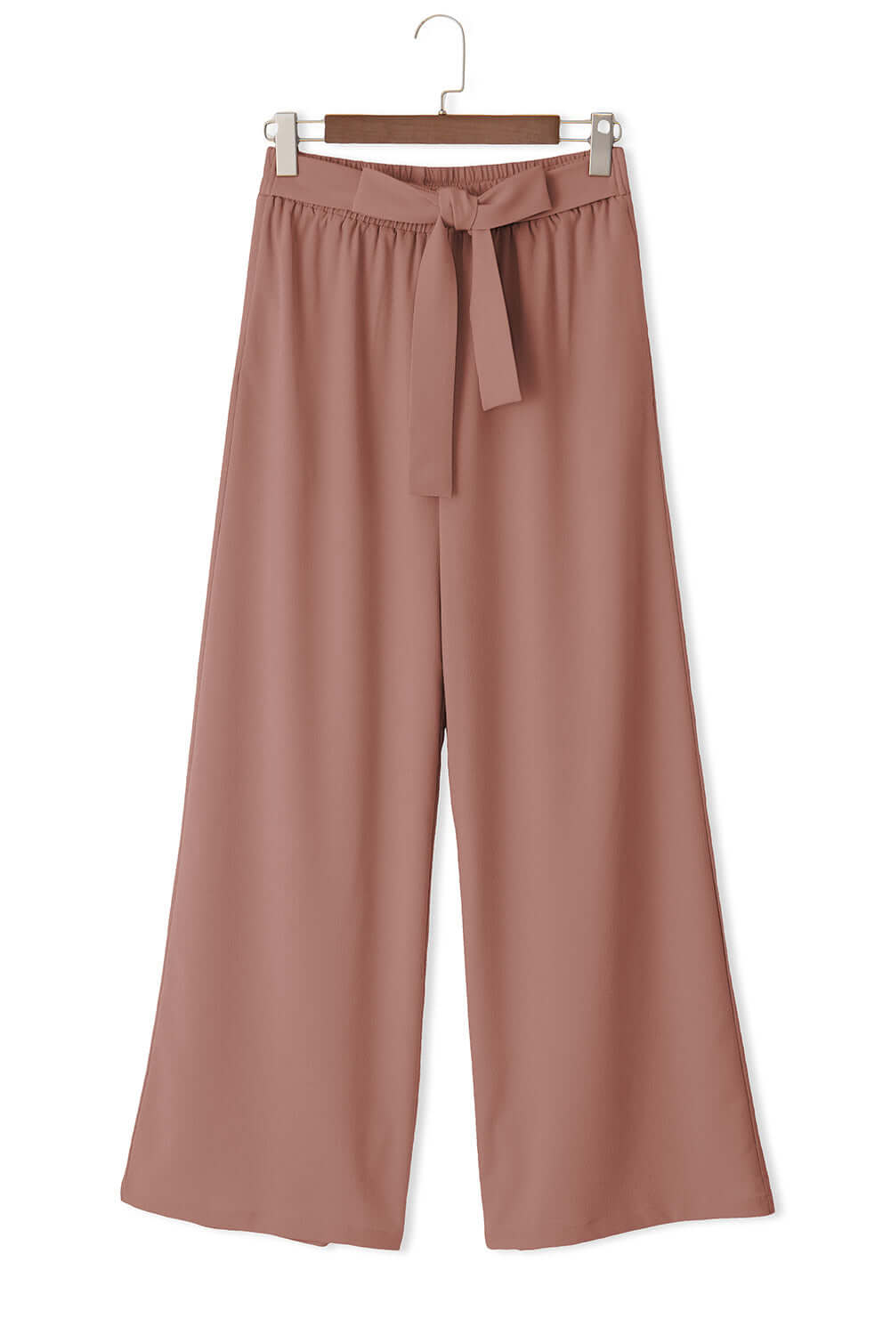 City Sway wide leg pants in cocoa with tie-front sash, offering a relaxed fit and side pockets for comfort and style.