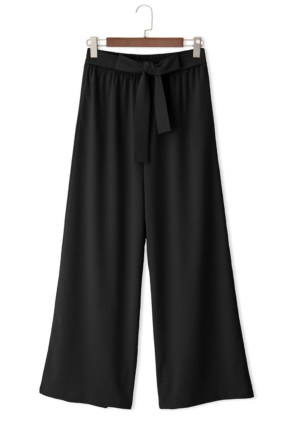 Black City Sway Wide Leg Pants with tie-front sash, perfect for work-to-weekend styling and all-day comfort.