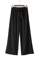 Black City Sway Wide Leg Pants with tie-front sash, perfect for work-to-weekend styling and all-day comfort.