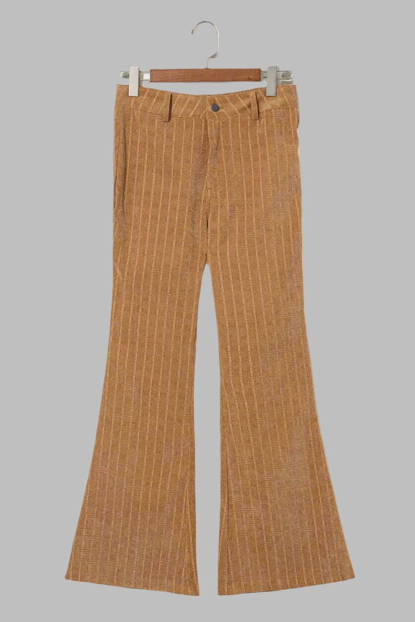 High waist flared corduroy pants with checkered pattern by Vivian-Lu, offering retro style and elegance.