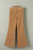 High waist flared corduroy pants with a checkered pattern, showcasing a retro-inspired design and elegant silhouette.