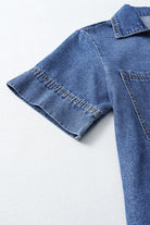 Close-up of the short sleeve Blue Jean Breeze Dress, showcasing denim fabric and collar details.