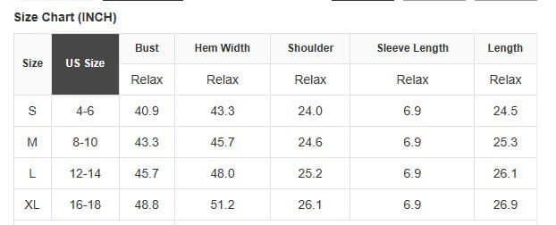 Size chart for Laced Logic Top showing measurements for S, M, L, and XL in inches.