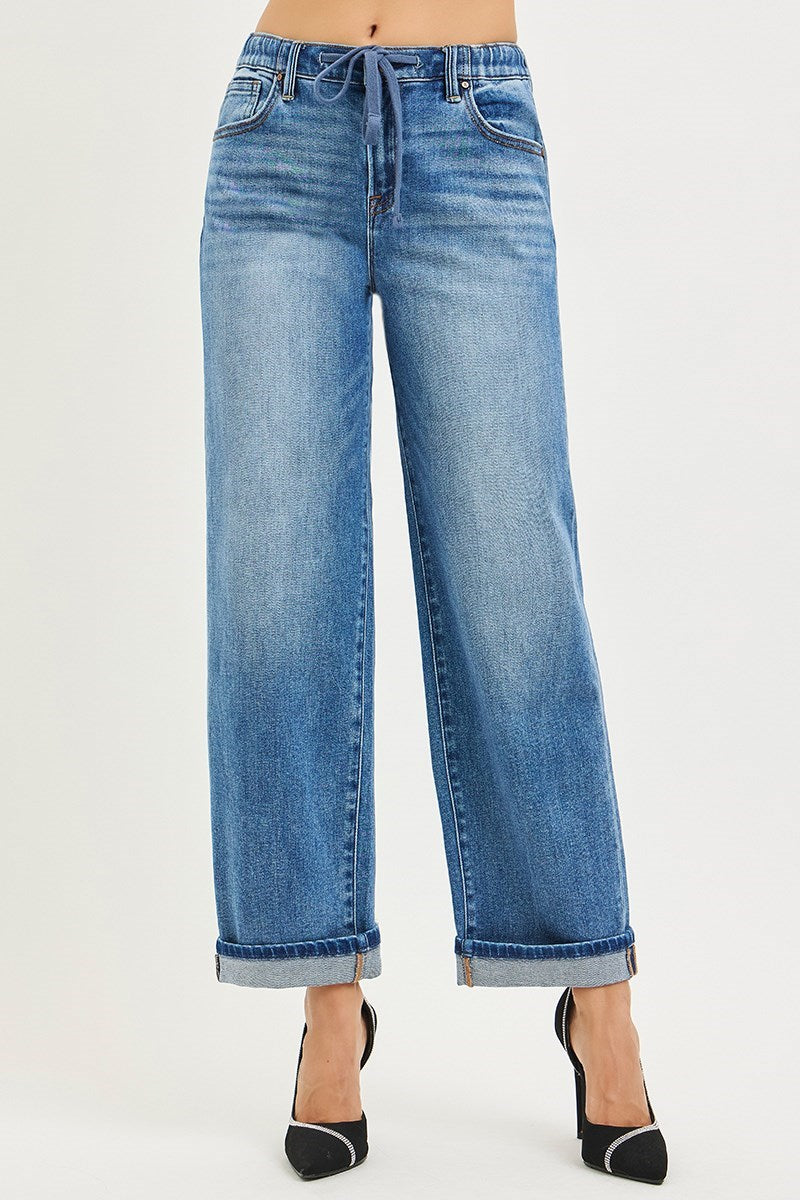 DARCY JEANS by Risen featuring a relaxed fit, elastic waistband, and cuffed hem for stylish everyday wear.
