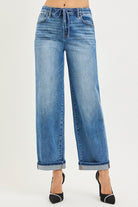DARCY JEANS by Risen featuring a relaxed fit, elastic waistband, and cuffed hem for stylish everyday wear.