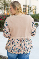 Back view of SLIP AWAY Plus Size Top featuring floral print and flounce sleeves, perfect for casual or special occasions.