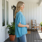 CALMING COAST TOP - Umgee in aqua, featuring a relaxed silhouette and soft cotton gauze, perfect for everyday wear.