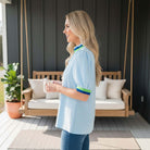 BREATHE EASY TOP - Jodifl in soft baby blue with playful green and blue accent trim, perfect for a stylish, comfortable look.