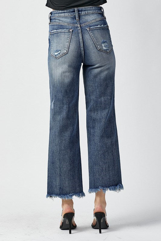 Back view of RISEN Bianca Jeans, high rise straight leg with frayed hem, perfect for stylish casual wear.