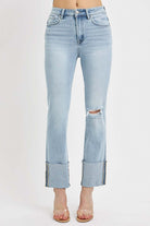 RISEN VANESSA JEANS featuring a high rise and wide cuff design, perfect for a stylish and comfortable fit.
