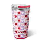 CHECK YES PARTY CUP- SWIG featuring a checkered heart design on a glitter white background, perfect for parties.