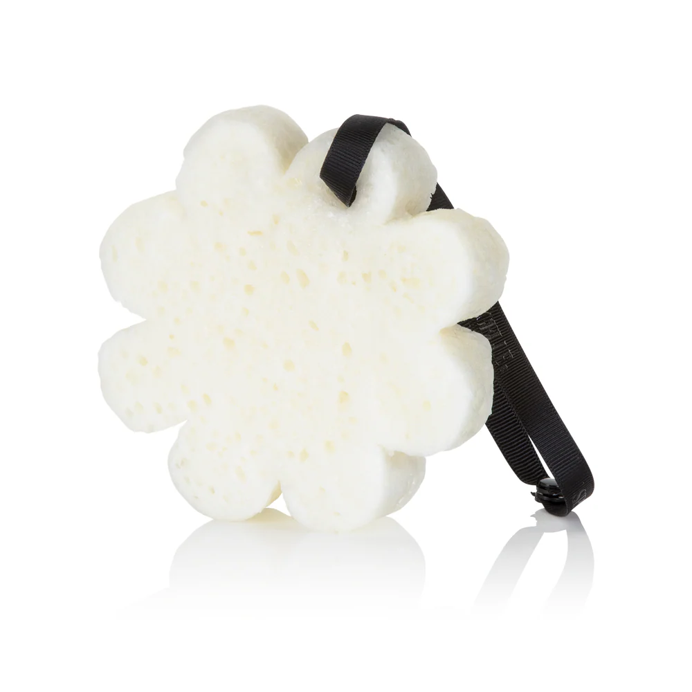 BEYOND CLEANSING HONEY BLOSSOM by Spongelle body wash infused buffer in flower shape.