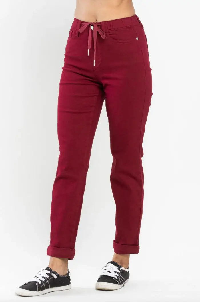 Crimson Judy Blue Bridget Joggers with drawstring waistband and 4-way stretch for comfortable fit and modern casual style.