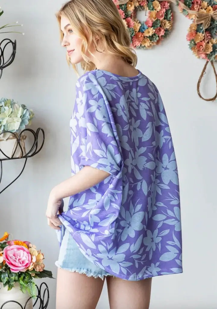 Violet Vacations top by Hopely with floral print, oversized fit, perfect for a stylish summer look.