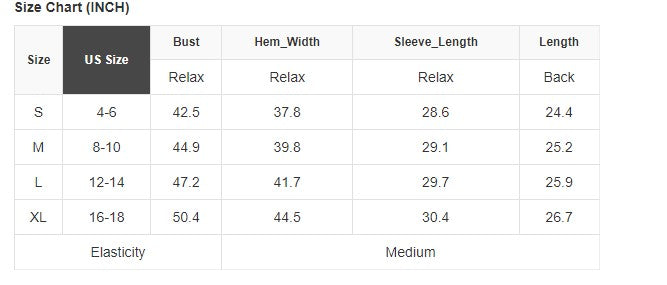 Size chart for Malibu Marina top, including US sizes S to XL, bust, hem width, sleeve length, and overall length in inches.