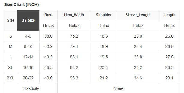 Size chart for State of Grace top by Vivian-Lu, showing measurements for bust, hem width, shoulder, sleeve length, and overall length in inches.