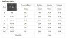 Size chart for WALK AWAY leggings by Vivian-Lu, detailing US sizes and measurements for fitting accuracy.