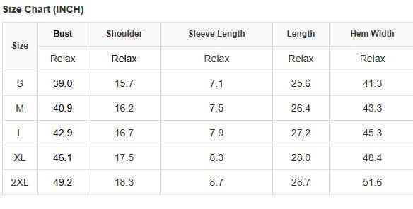 Size chart for Love Letters Tee showing measurements in inches for S to 2XL sizes.