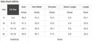 Size chart for Blue Jean Breeze Dress in inches, featuring US sizes S to XL and measurements for bust and length.