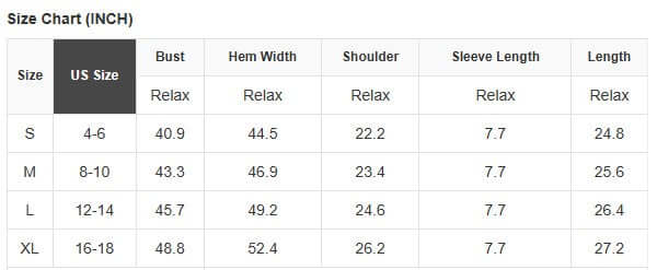 Size chart for Daisy Disco Top, showing measurements for S, M, L, and XL in inches.