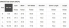 Dress size chart showing measurements for S, M, L, and XL sizes in inches.