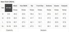 Size chart for Daisy Daydreamer pants showing US sizes and measurements in inches.