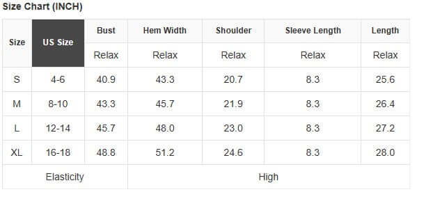 Size chart for Morning Daisy Top showing US sizes S to XL with measurements in inches.