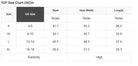 Size chart for Happiness Blooms Top in US sizes S-XL with bust, hem width, and length measurements.