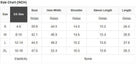 Size chart for Paradise Petals Top displaying US sizes S to XL with measurements for bust, hem width, shoulder, sleeve length, and total length.