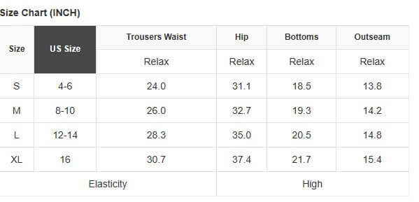 Size chart for SeaGlass Serve Skort showing US sizes and measurements in inches.