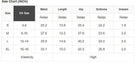 Size chart for Eclipse Edge Skort showing measurements for S, M, L, XL in inches.