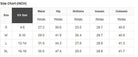 Size chart for Boho Glam Wide Leg Pants, showing waist, hip, bottoms, inseam, and outseam measurements.