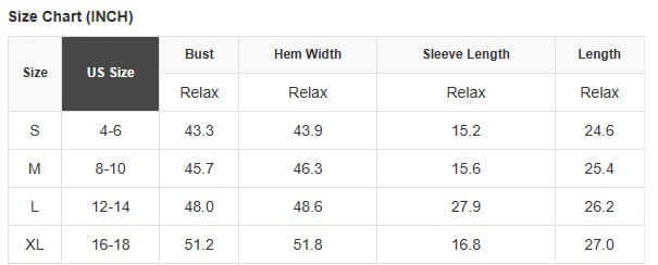Size chart for Abstract Energy Top in inches, including bust, hem width, sleeve length, and total length.