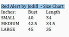 Size chart for RED ALERT DRESS - Jodifl with measurements for small, medium, and large.