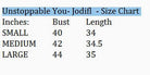 Unstoppable You Dress - Jodifl size chart demonstrating dimensions for small, medium, and large options.