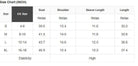 Size chart for BOLD MOVES DRESS showing US sizes, bust, shoulder, sleeve length, and overall length measurements.