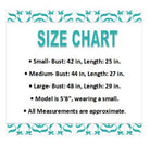 Size chart for Burgundy Bliss Top with small, medium, large measurements and model height for reference.