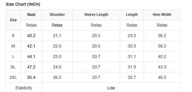 Size chart for BASHFUL BEAUTY top, displaying measurements for S, M, L, XL, and 2XL in inches.