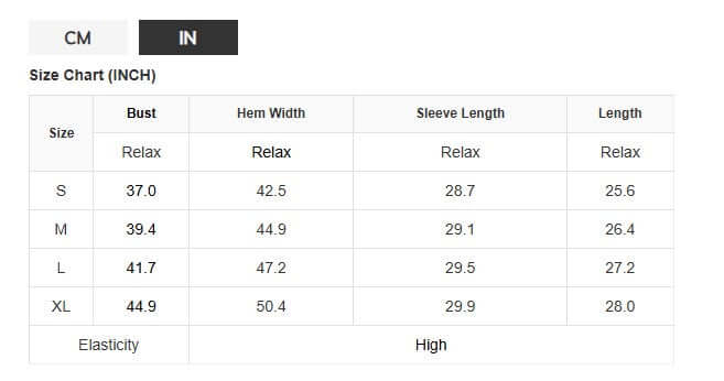 Size chart for MOVING ON Top by Vivian-Lu, displaying bust, hem width, sleeve length, and length measurements.