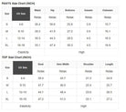 Size chart for Misty Harbor 2-piece shorts set, detailing measurements for pants and tops in inches.