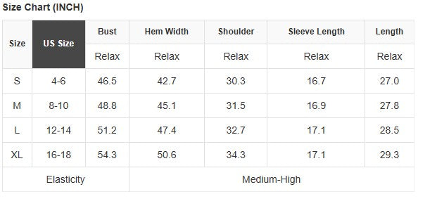 Size chart for DARLING DETAILS TOP showing measurements for S, M, L, and XL. Includes bust, hem width, shoulder, sleeve length, and length.