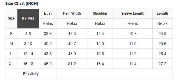Size chart for CHOOSE JOY TOP including measurements for S, M, L, and XL.