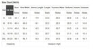 Size chart for CONFIDENT COMFORT SHORTS SET, displaying bust, hem width, sleeve length, trouser measurements and more.