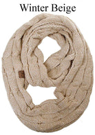 Cozy C.C Fable Infinity Scarf in Winter Beige with a stylish cable knit design. Perfect for warmth and fashion.