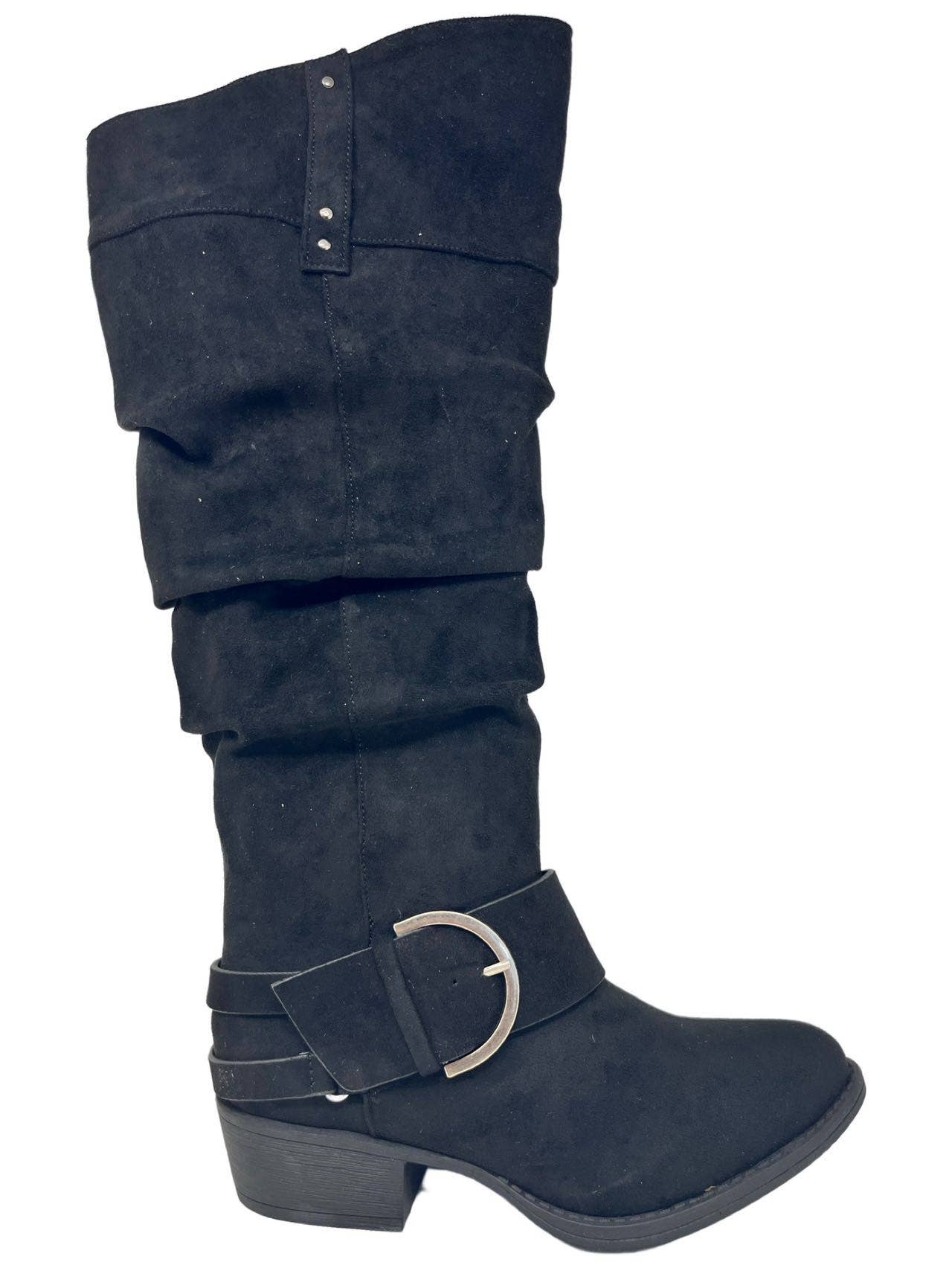 BLITZ BOOTS in Black By Very G by Very G $44.00 Strut in style with Very G's Women's Blitz Boot in stunning black! Enjoy comfy cushioning while you turn heads with every move. Don this sleek suede-esque stunner with the glossy silver buckle for an eye-cat