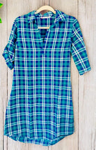 Green and blue plaid dress with adjustable sleeves by Given Kale, perfect for fall or winter style, 100% cotton fabric.