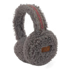 Grey C.C. Sherpa earmuffs with embroidered band, offering warmth and style in plush polyester for winter comfort.