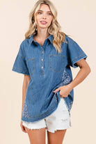 DELIGHTFUL DENIM TOP - Style & Comfort Blouse by Easel $34.00 Shop our DELIGHTFUL DENIM TOP by Easel. Trendy boutique blouse with patchwork, frayed hem, and pockets. Ultimate comfort and style! Teal Tiger Boutique