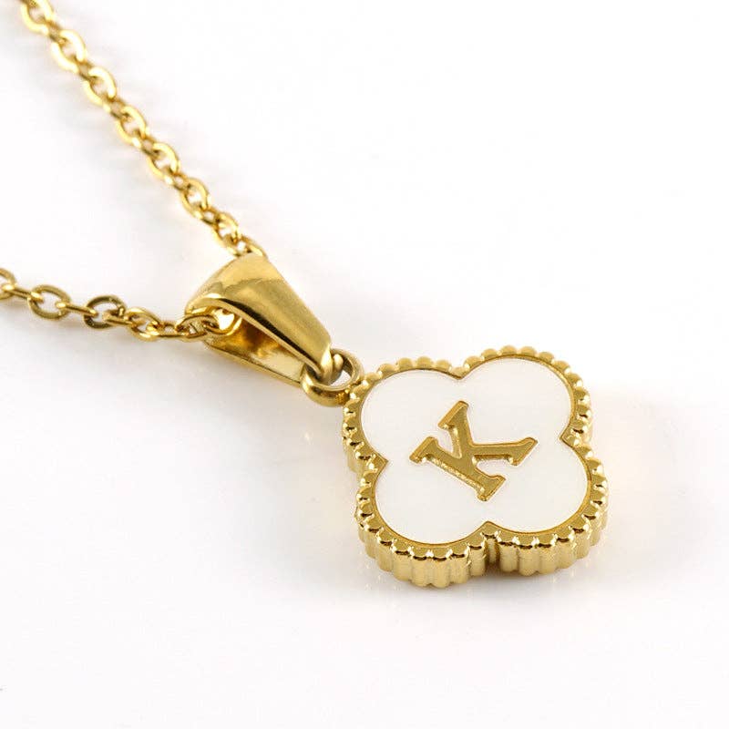 Clover Shell Initial Charm 18K Golden S.Steel Necklace - FGS featuring a gold K pendant on a delicate chain.
